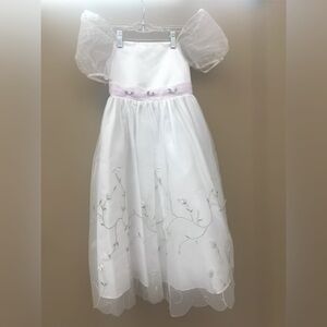 White Pink Embroidered Floral Little Girls Size 5 Tulle Dress
